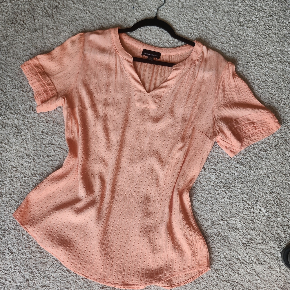 Fortune + Ivy Elegant Coral V-Neck Blouse Size M NWOT